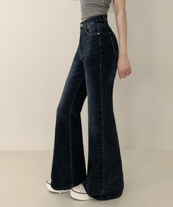 【丈別】ハイウエストセミブーツカットデニムパンツ(6color) DEEP DENIM