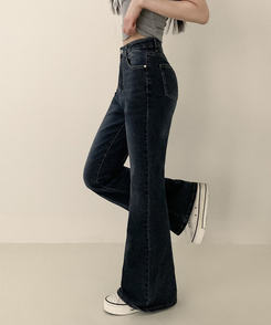 【丈別】ハイウエストセミブーツカットデニムパンツ(6color) DEEP DENIM
