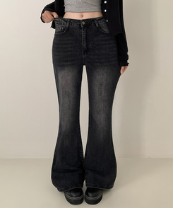 【丈別】ハイウエストセミブーツカットデニムパンツ(6color) BLACK DENIM