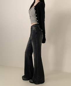 【丈別】ハイウエストセミブーツカットデニムパンツ(6color) BLACK DENIM