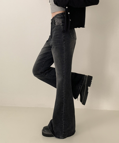 【丈別】ハイウエストセミブーツカットデニムパンツ(6color) BLACK DENIM