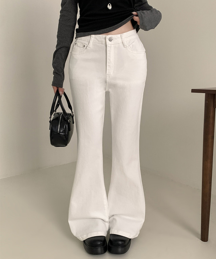 【丈別】ハイウエストセミブーツカットデニムパンツ(6color) WHITE