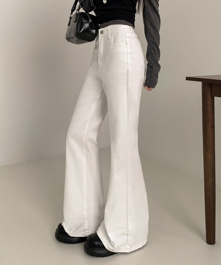 【丈別】ハイウエストセミブーツカットデニムパンツ(6color) WHITE