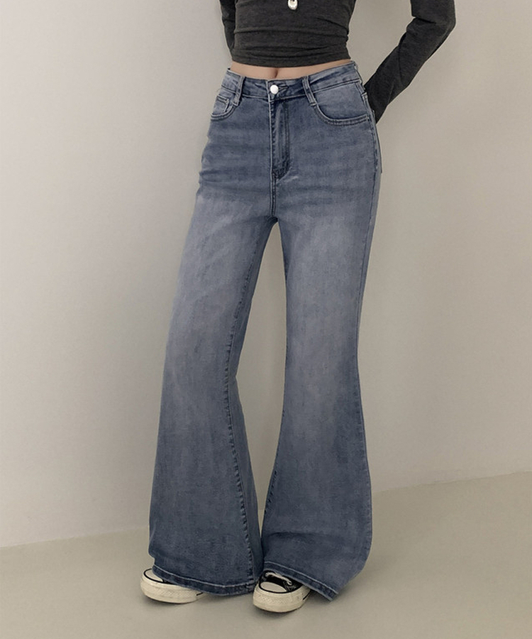 【丈別】ハイウエストセミブーツカットデニムパンツ(6color) LIGHT DENIM