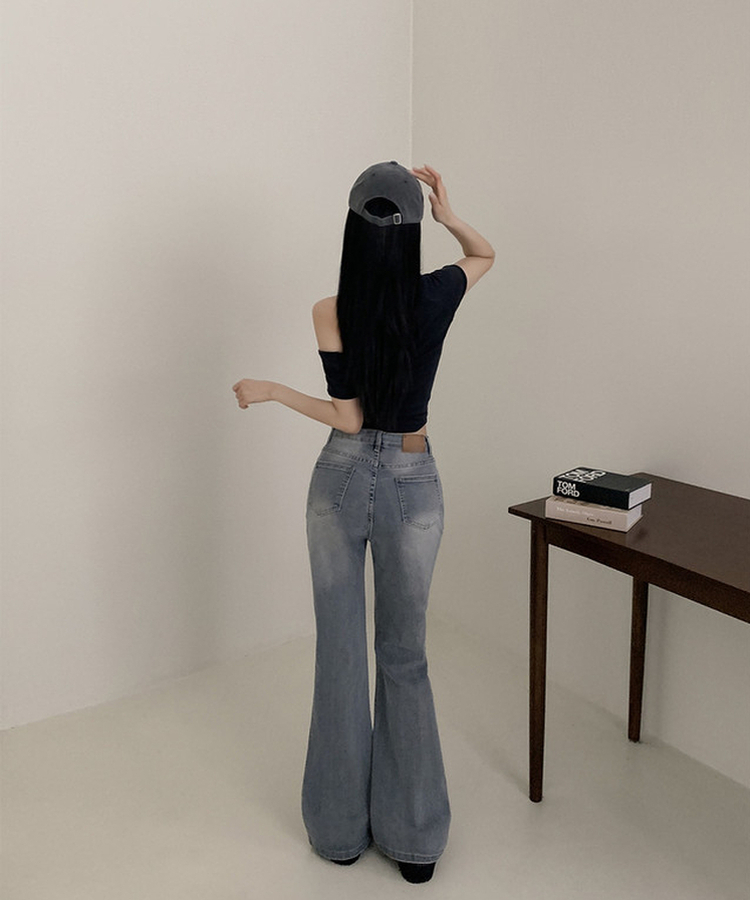 【丈別】ハイウエストセミブーツカットデニムパンツ(6color) GREY