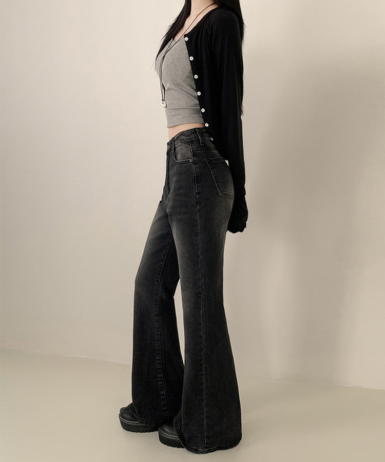 【丈別】ハイウエストセミブーツカットデニムパンツ(6color) BLACK DENIM