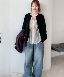 ペンデントラウンドカーディガン(10color) BLACK