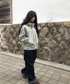 フラワーロールアップワイドデニムパンツ DARK BLUE