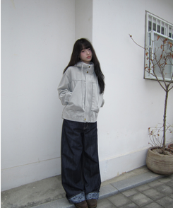 フラワーロールアップワイドデニムパンツ DARK BLUE