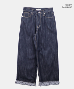 フラワーロールアップワイドデニムパンツ