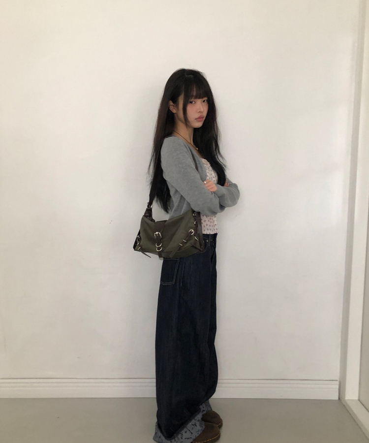 フラワーロールアップワイドデニムパンツ DARK BLUE