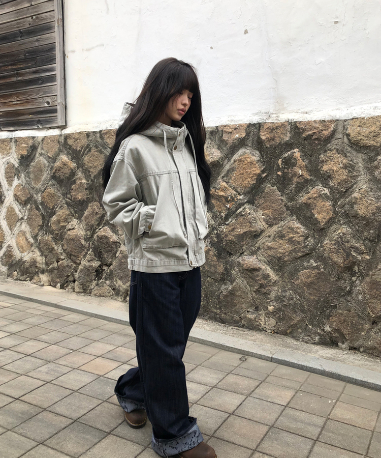 フラワーロールアップワイドデニムパンツ DARK BLUE