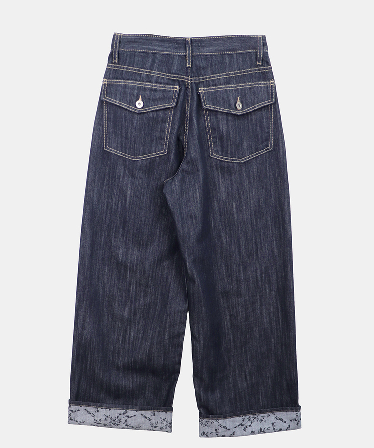 フラワーロールアップワイドデニムパンツ