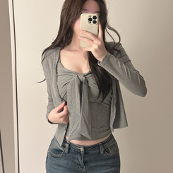 【SET】ビッグリボンキャミソール＋カーディガン GREY