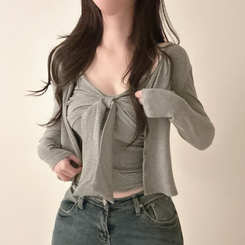 【SET】ビッグリボンキャミソール＋カーディガン GREY