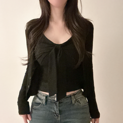 【SET】ビッグリボンキャミソール＋カーディガン BLACK