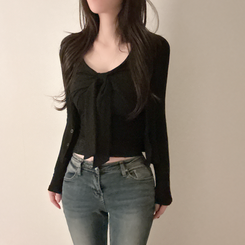 【SET】ビッグリボンキャミソール＋カーディガン BLACK