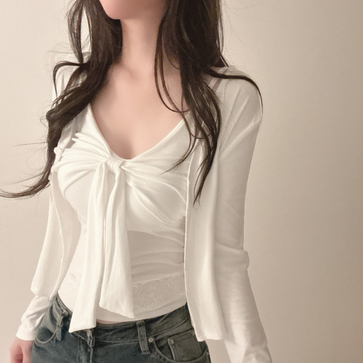 【SET】ビッグリボンキャミソール＋カーディガン WHITE