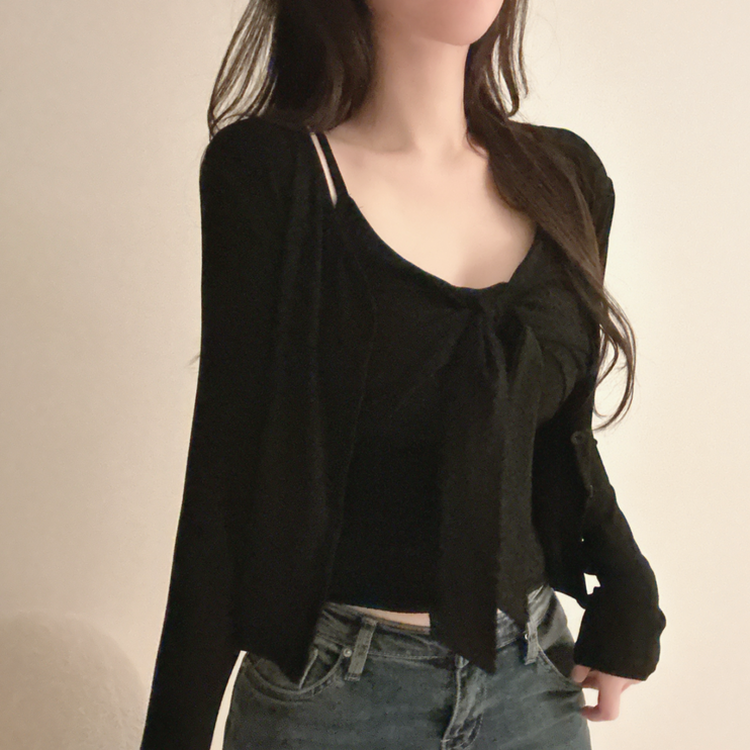 【SET】ビッグリボンキャミソール＋カーディガン BLACK