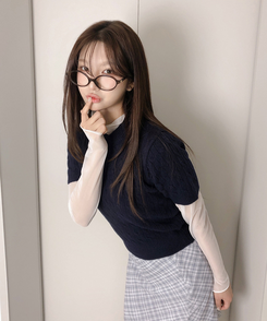 ケーブルラウンド半袖ニット(5color) NAVY