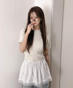 ケーブルラウンド半袖ニット(5color) BEIGE