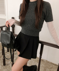 ケーブルラウンド半袖ニット(5color) CHARCOAL