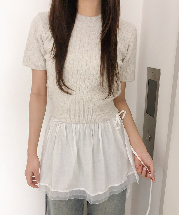 ケーブルラウンド半袖ニット(5color) BEIGE