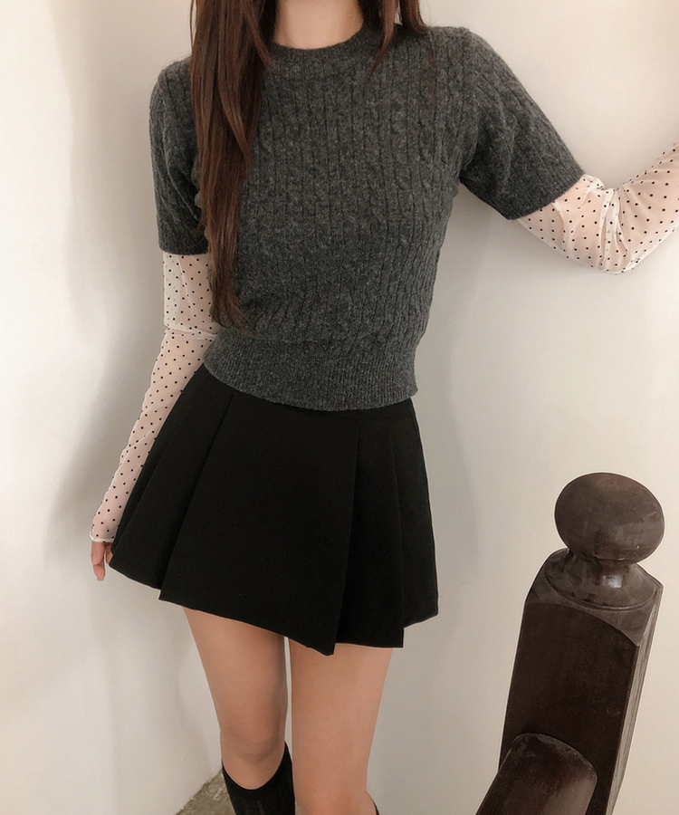 ケーブルラウンド半袖ニット(5color) CHARCOAL