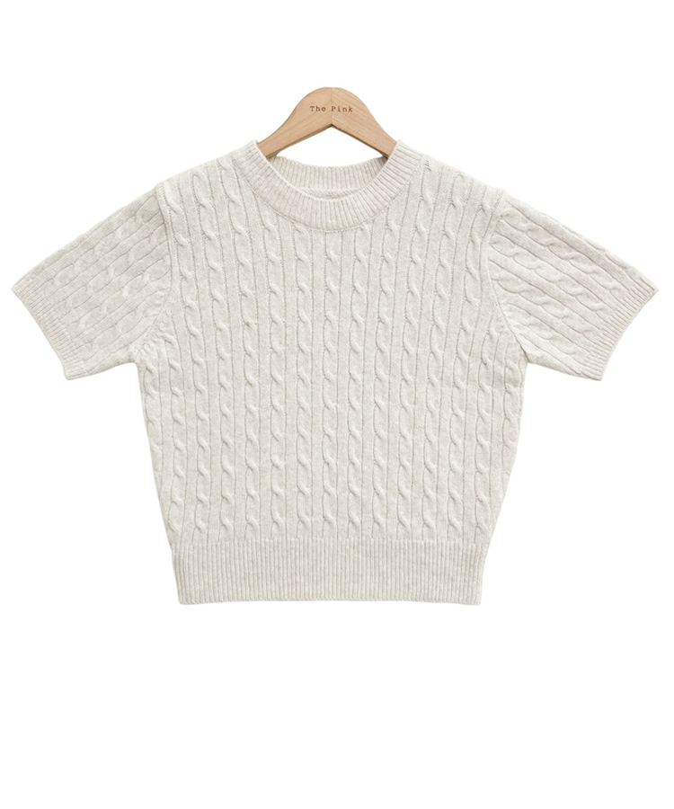 ケーブルラウンド半袖ニット(5color)