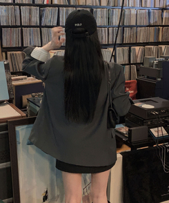 초커SET 유어스 노카라 루즈핏 싱글 하프 자켓 차콜