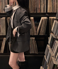 초커SET 유어스 노카라 루즈핏 싱글 하프 자켓 차콜