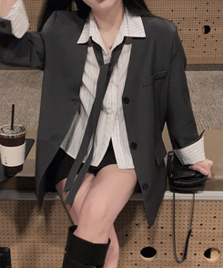 초커SET 유어스 노카라 루즈핏 싱글 하프 자켓 차콜