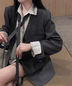 초커SET 유어스 노카라 루즈핏 싱글 하프 자켓 차콜