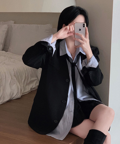 초커SET 유어스 노카라 루즈핏 싱글 하프 자켓 블랙