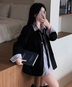 초커SET 유어스 노카라 루즈핏 싱글 하프 자켓 블랙