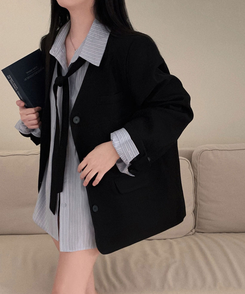 초커SET 유어스 노카라 루즈핏 싱글 하프 자켓 블랙