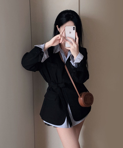 초커SET 유어스 노카라 루즈핏 싱글 하프 자켓 블랙