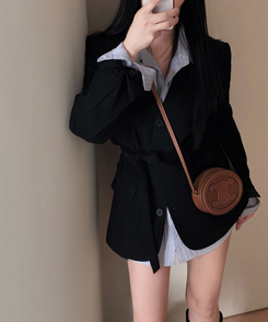 초커SET 유어스 노카라 루즈핏 싱글 하프 자켓 블랙