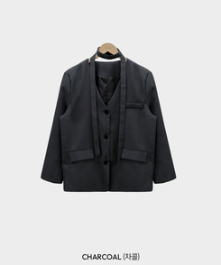 초커SET 유어스 노카라 루즈핏 싱글 하프 자켓