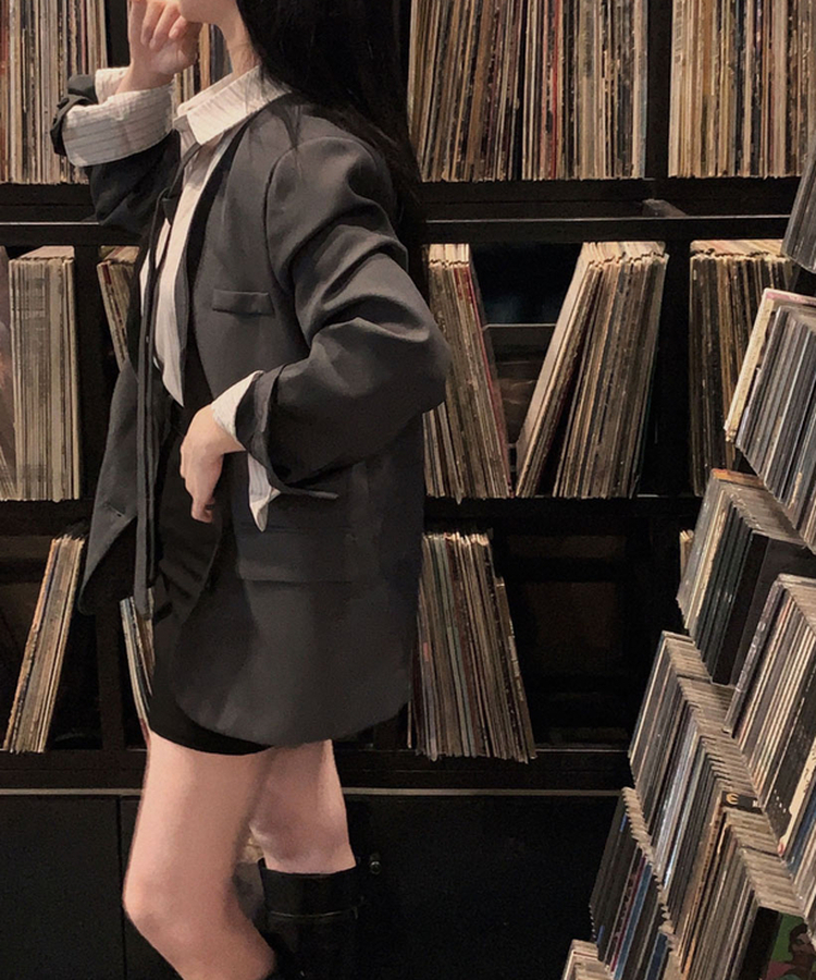 초커SET 유어스 노카라 루즈핏 싱글 하프 자켓 차콜