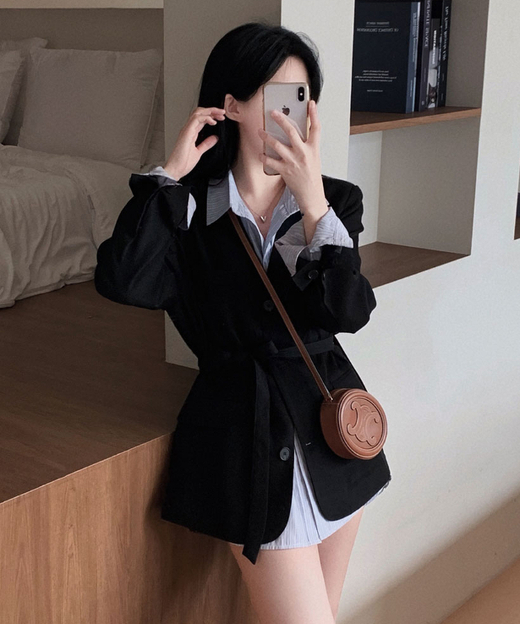 초커SET 유어스 노카라 루즈핏 싱글 하프 자켓 블랙