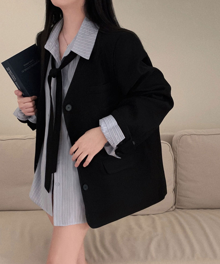 초커SET 유어스 노카라 루즈핏 싱글 하프 자켓 블랙