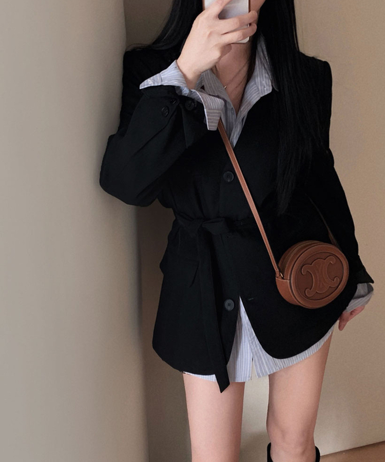 초커SET 유어스 노카라 루즈핏 싱글 하프 자켓 블랙