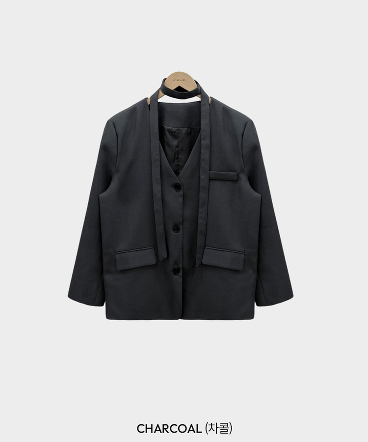 초커SET 유어스 노카라 루즈핏 싱글 하프 자켓