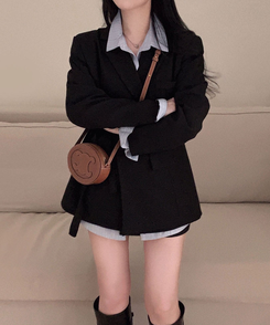 【SET】モノトーンツーボタンジャケット レイヤードラップスカート BLACK