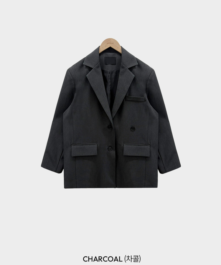 직각어깨 만들어주는모노톤 오버핏 투버튼 자켓 레이어드 랩스커트 투피스 셋업 세트