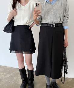 シフォンレイヤーAラインスカート BLACK