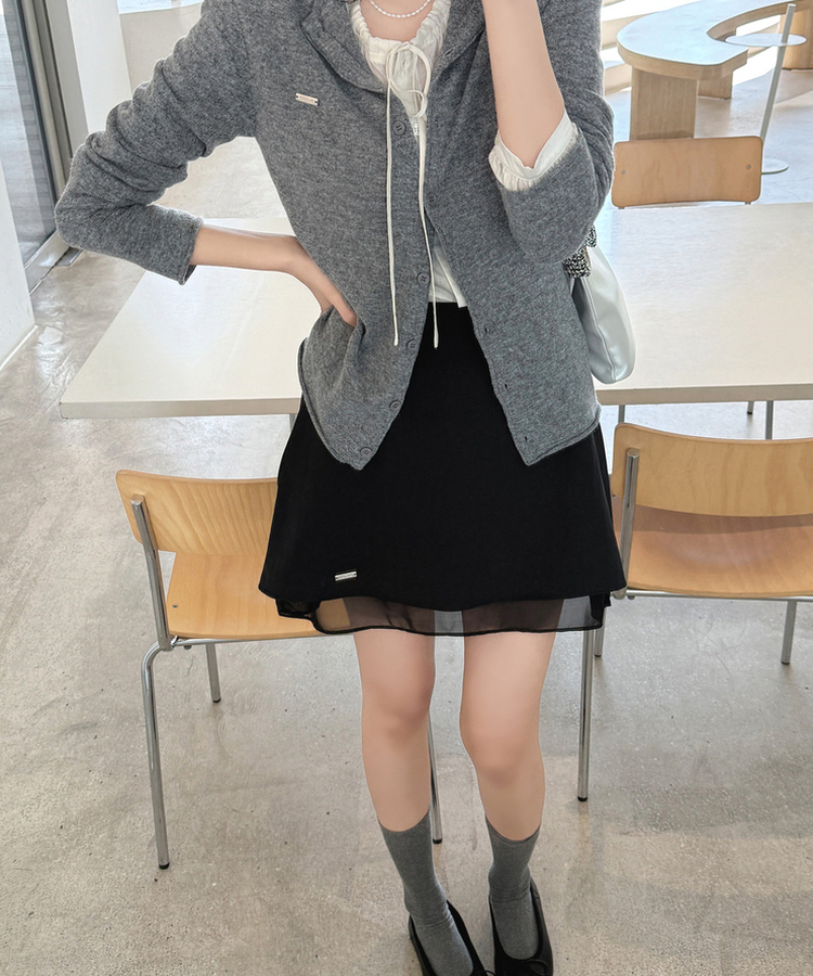 シフォンレイヤーAラインスカート BLACK