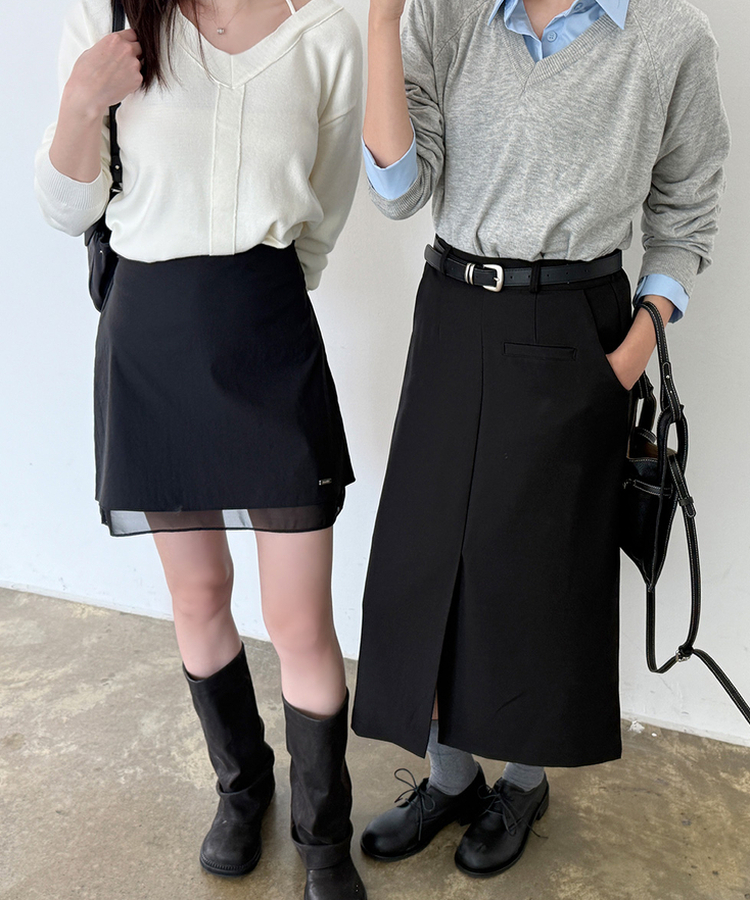 シフォンレイヤーAラインスカート BLACK