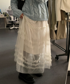 シースルーフリルレースロングスカート IVORY